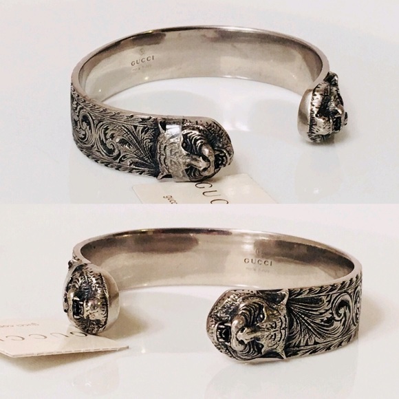 Gucci Wide Sterling Silver Feline Cuff Bracelet - Picture 2 of 8